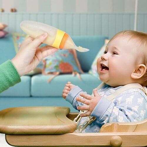 Baby Spoon Lovely Safety Infant Baby Silicone Feeding With Spoon Feeder Food Rice Cereal Bottle For Best Gift