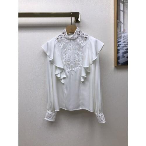 Fashion 2021 New Ladies Long Sleeve Sexy Casual Ruffle Embroidered Shirt 0312