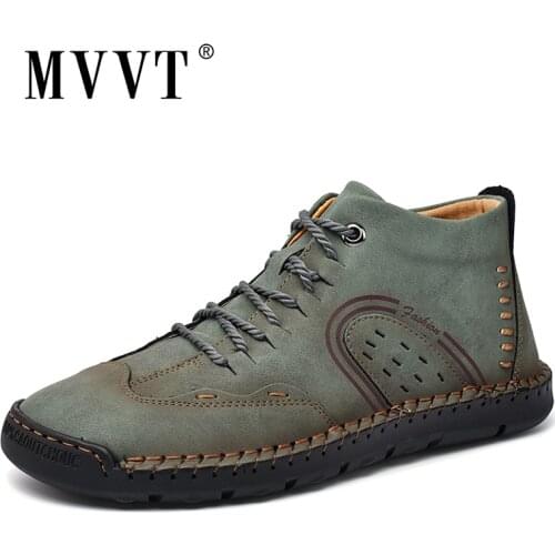 New 2020 Fashion Leather Men Boots Handmade Ankle Boots Khaki Outdoor Autumn Boots Men Casual Leather Shoes Men
