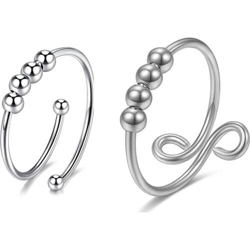 Anti Anxiety Ring Set Fidget Open Ring with Beads Decor Adjustable Copper Finger Jewelry Spinner Rings for Anxiety LL@17