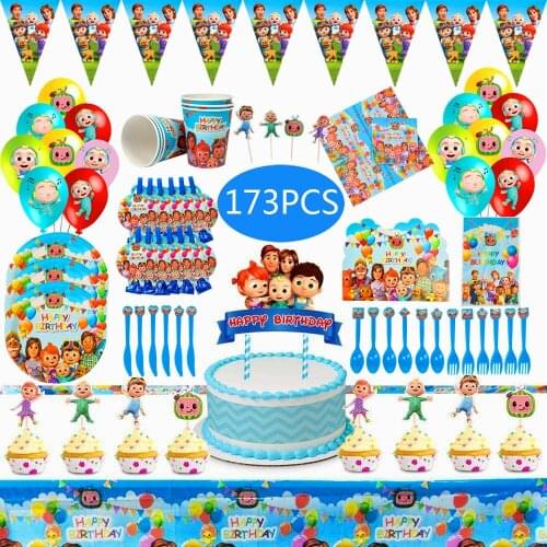 Cocomelon Kids Birthday Party Supplies Set Disposable Tableware JJ Melon Paper Plates Cups Balloons Baby Shower Party Decoration