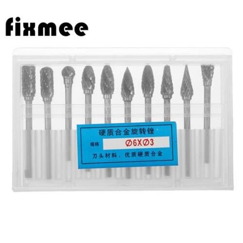10pcs 3mm Shank Double Lines Tungsten Steel Carbide Burr Set 6mm Head Rotary