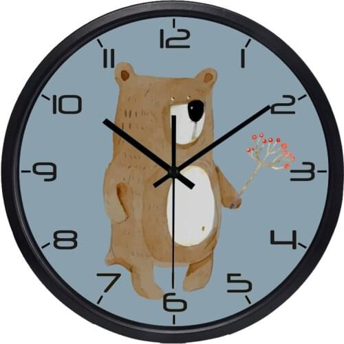 Lovely Bear Cute Kids Wall Clock, Deep Sleep No Sound Glass Safe Quality Brand Squirrel Owl Apple Hedgehog Cartoon Clock