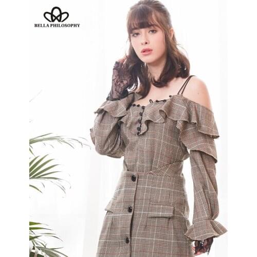 HStar 2020 new spring women plaid shirts button vintage flounced shoulder straps short shirts fashion sexy shirt tops