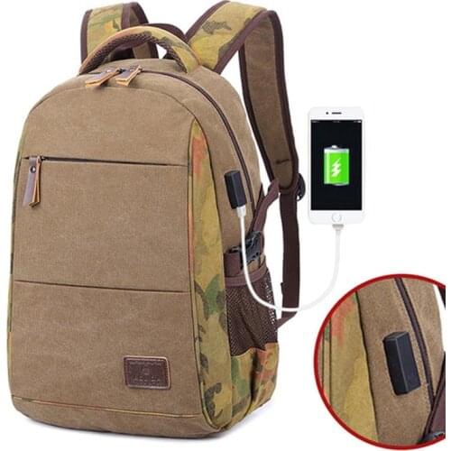 New Canvas Backpack Vintage College Canvas School Backpack With USB Charging Port Laptop Backpack Casual Travel Daypack for Men