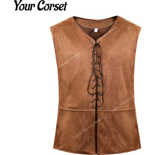 Pirate Costume Men Vest Top Steampunk Costume Plus Size Gothic Waistcoat For Men Medieval Pirate Halloween Cosplay Costume