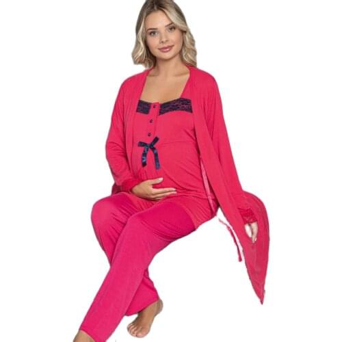 Mother Pregnancy Maternity Pajamas Set Lacy Cotton Wear at Home Comfortable Bed until Birth Soft 3 Pieces M L XL