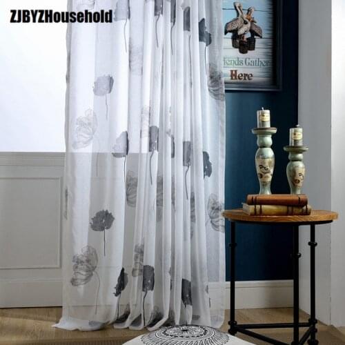 Simple Colour Lotus Leaf Printing Curtains for Living Dining Room Bedroom