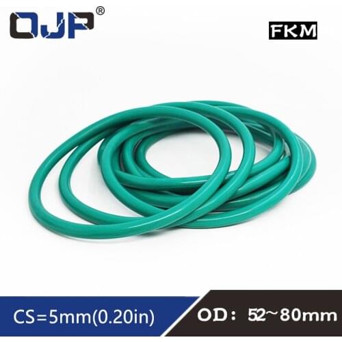 Rubber Rings Green FKM O ring Seal 5mm Thickness OD52/55/58/60/62/65/68/70/75/80mm Rubber O-Rings Seal Gasket Oil Fuel Washer