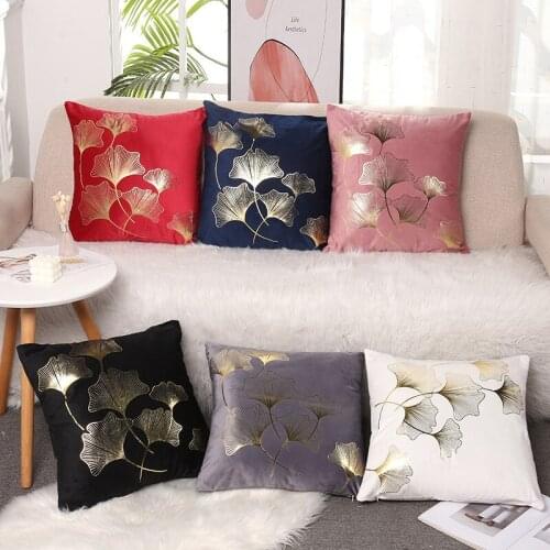 Luxury Golden Bronzing Thick Leaf Pillow Cover Home Decoration Cushion Cover Decorative Home Hotel Throw Pillow Case 45X45CM