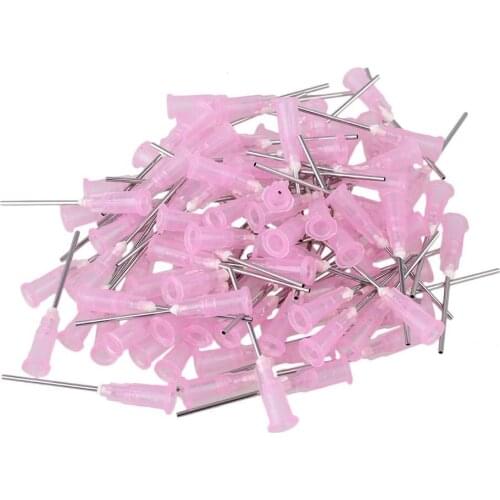 18Ga Pink 1'' Plastic Stuck Connector Stainless Steel Dispenser Needles Liquid Adhesive Glue Syringe Pack of 100