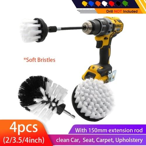 4pcs/set Drill Power Scrub Clean Brush Electric Drill Brush Kit with Extension for Cleaning Car, Seat, Carpet, Upholstery