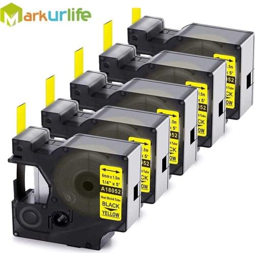 Label Tape Replacement for DYMO Heat Shrink Labels 18052 Black on Yellow Label Maker Rhino 5200 4200 6000