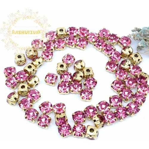 3mm 4mm 5mm 6mm 7mm 8mm Rose red Diamond shape Glass Crystal rhinestone with gold claw Diy wedding dress accessories