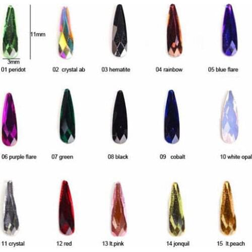 Strass-Nail Art Rhinestones 20Pcs/Pack Flat Elongated Teardrop Rectangle Glass Flame Colorful Stones For 3D Nails Decoration