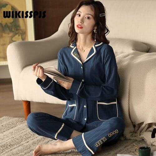WIKISSPJS Spring Autumn Cotton Long Sleeve Loose Fitting Home Clothes Home Cardigan Two Piece Suit Plus Size Loungewear