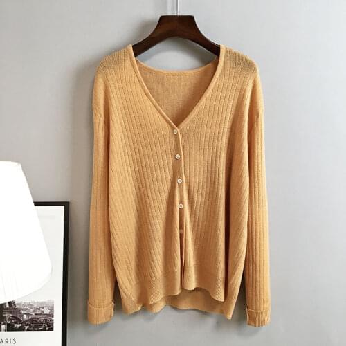 Vintage Cardigan Casual Women Khaki White Long Sleeve Knitted Sweater Tops Harajuku V Neck Sweater Oversize Autumn 2020