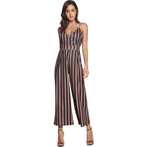 Paney Quin 5 styles of stripes and prints Women V Collar Backless Bowknot Jumpsuit 2018 Autumn Fashion Sexy Suspenders Jumpsuit