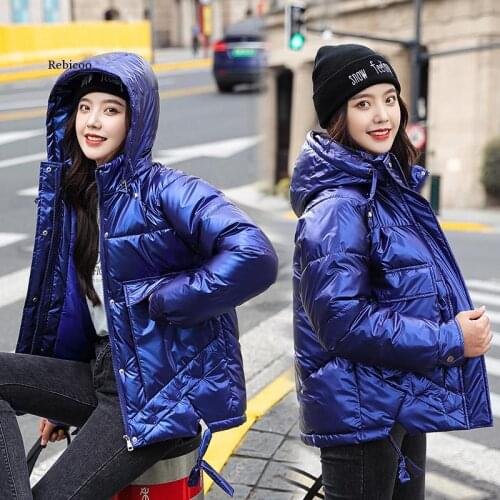 Winter women short parkas jackets casual female thicken warm hooded jackets coat windprood shiny big pocket jackets