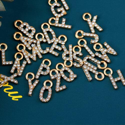 10Pcs Shiny Crystal Rhinestone Mini 26 Letters Alpahbet Charms Gold Color English Initial Letters Charm For Jewelry Accessories