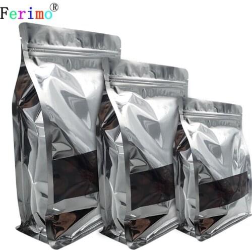 100pcs Aluminized window-opening 8-side seal pocket food square bottom aluminum foil self-sealing bag food self-sealing bag