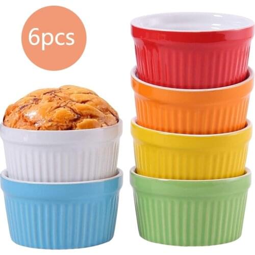 140ML Oven Safe Souffle Ramekins for Creme Brulee Lava Cake Baking Set of 6 Colorful
