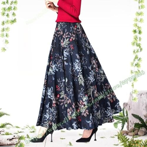 2020 Female Cotton and Linen Floral Casual Retro Vintage Simple Large Plus Size 7XL 8XL Maxi Long Ladies Skirt Women Skirts