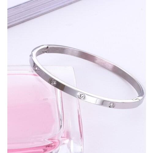 4mm Width Stainless Steel Full Circle Zircon Crystal Love Jewelry Cuff Bracelets & Bangles Dropshipping Bijoux No Fade