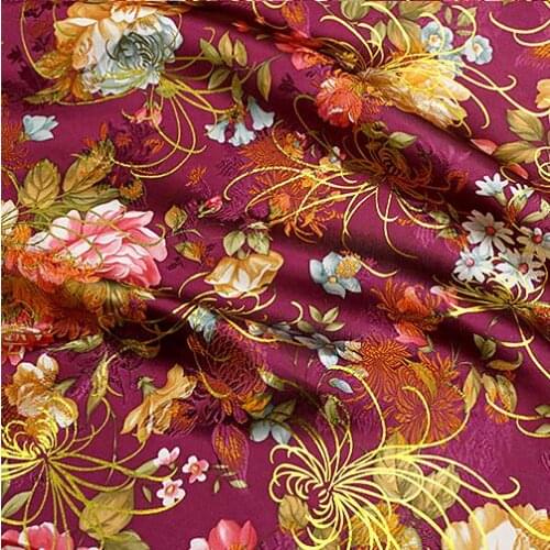 70cm*100cm Brocade fabric costume Chinese cheongsam clothing fabric cloth brocade purple red bottom gold Metallic peony