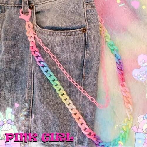 90s Aesthetic Y2K Rainbow Geometric Trouser Chain for Women Resin Acrylic Vintage Fashion Harajuku Key Chain Charms Gifts New