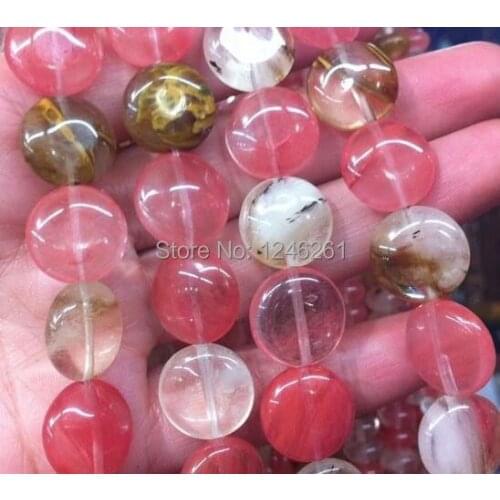 14mm Watermelon Tourmaline Coin Chalcedony Loose Beads Fashion Jewelry DIY Accessory Parts Semi-Precious Natural Stone Wholesale