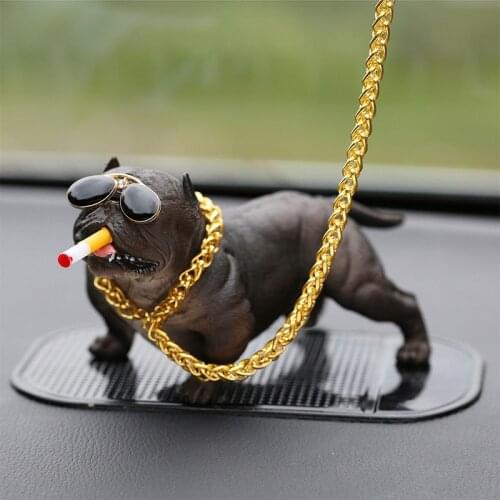 Car Ornaments Resin Bully Dog Doll Automobiles Dashboard Decoration Cool Smoking Dog Car Interior Accessories Gift