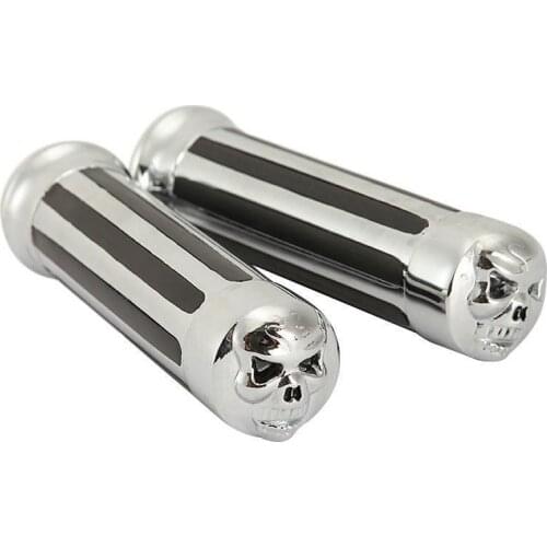 Free shipping 7/8" Pair Chrome Aluminium Motorcycle Skull Hand Grips Motorbike Handlebar Skidproof Rubber For Yamaha