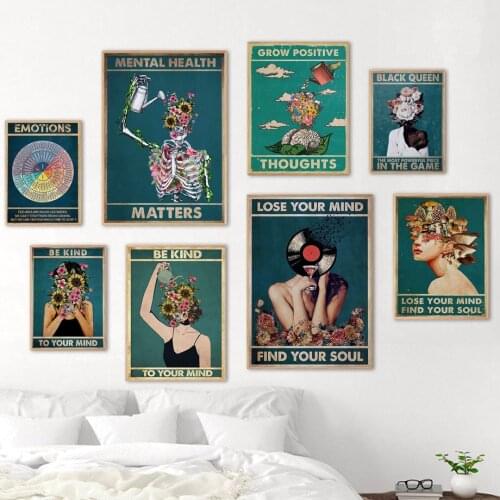 Flower Skeleton Nordic Posters Prints Abstract Girl Illustration Canvas Painting Emotions Wall Art Pictures Living Room Decor