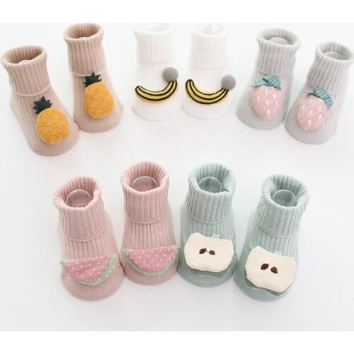 Baby Boy Girl Cotton Socks Winter Warm Knitting Cute 3D Cartoon Fruits Anti-slip Floor Socks For Newborns 0-18Months