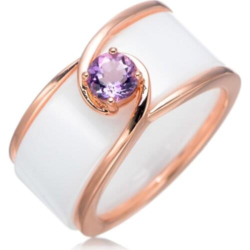 Genuine Amethyst Rose Gold Over Sterling Silver Ring 0.45ctw with White or Black Ceramic