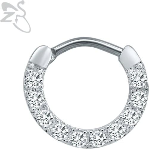 Shiny Crystal Nose Rings AAA Cubic Zirconia 316L Stainless Steel Clicker Septum Ring Piercings Nose For Ladies Women Accessories