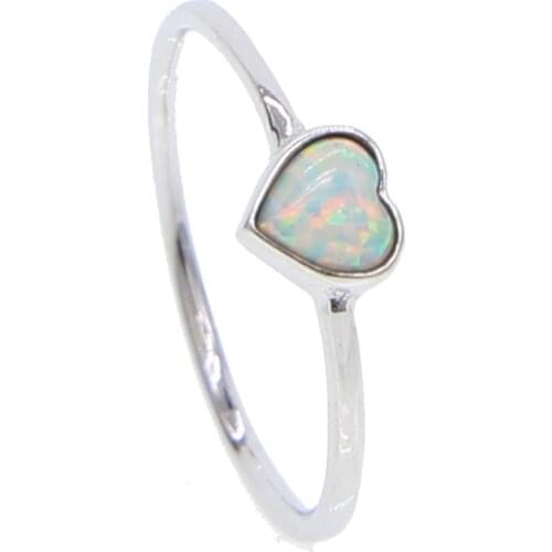Simple Style 100% 925 sterling silver single stone heart opal Gem DELICATE dainty girl women valentines gift heart minimal ring
