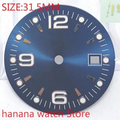 Bliger 31.5mm Square Dial Date Kit with Hands Miyota 8215/8205/821A ETA 2824/2836 Mens Watch Night Plate Parts Silver gray