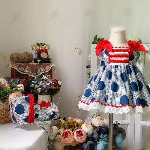 3PCS Summer Vintage Spanish Lolita Princess Bow Dot Sleeveless Ball Gown Dress For Baby Girls Birthday Party Cute Turkey 0-6Y
