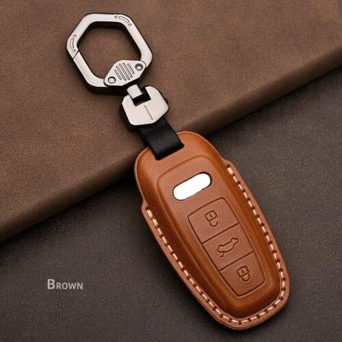 Leather Car Key Case Cover For Audi A4 S4 B7 B8 A6 A5 A7 A8 Q5 S5 S6 Q7 Auto Accessories Smart key