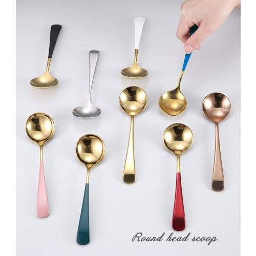 Stainless steel spoon creative cute soup spoon household adult long handle eating dessert spoon