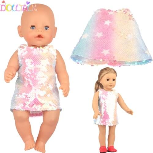 Multi Color Star Dress For 18" American Doll Fashion Brilliant Skirt CLothes Accessories For 43cm New Baby Born&Russia DIY Doll