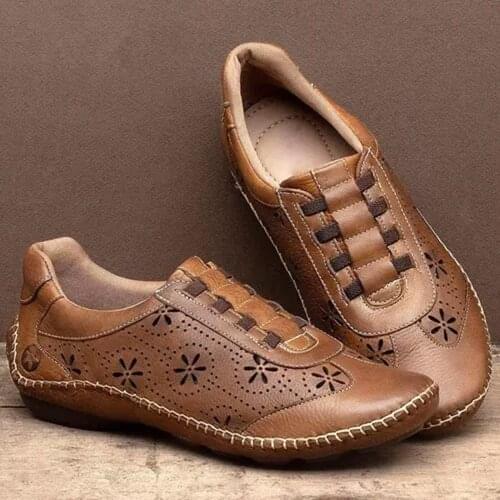 2021 New Womens Retro Floral Hollow Vulcanized Shoes Solid Color Lace-up Womens Shoes Outdoor Casual Womens Single Shoes