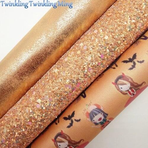 PEACH Glitter Fabric, Printed Synthetic Leather, Metallic Faux Fabric Sheets For Bow A4 21x29CM Twinkling Ming XM022H