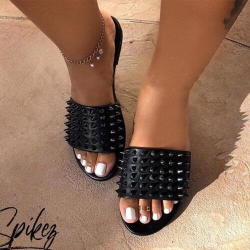 Sexy wild rivet EVA Leather female slippers Candy color PVC flat slippers Women sandals Beach slippers 35-43 Sizes