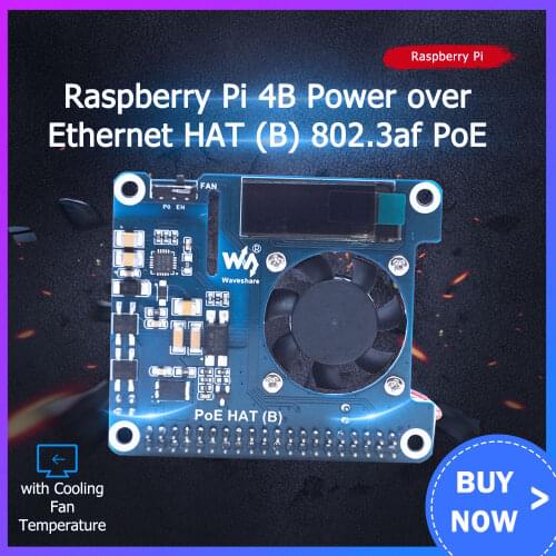 Raspberry Pi 4 Power over Ethernet HAT 802.3af PoE Network with OLED for Raspberry Pi 3B+/4B