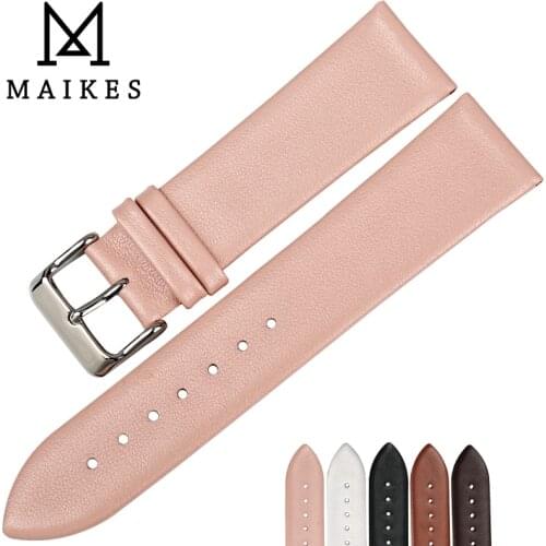 MAIKES Fashion Pink Watch band Women Watch Accessories Real Cow Leather Watch Strap Bracelet Watchbands For DW CK SEIKO CITIZEN