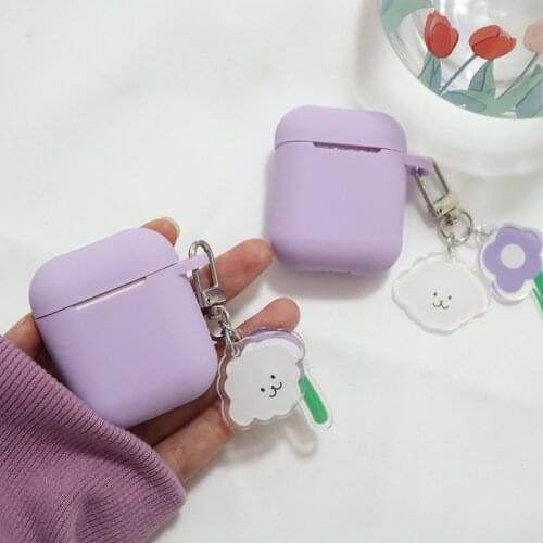 Luxury Flower Keyring For AirPods 1 2 Headphone Case Silicone Korea Bear Case Wireless Bluetooth Earphone Charging Box Cover
