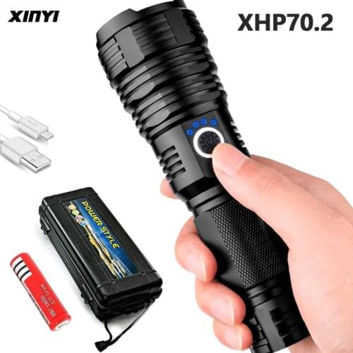 2020 Most Powerful XHP70.2 Rechargeable LED Flashlight XHP50 USB Zoom Torch with18650or 26650 Battery Hunting Lamp for Camp